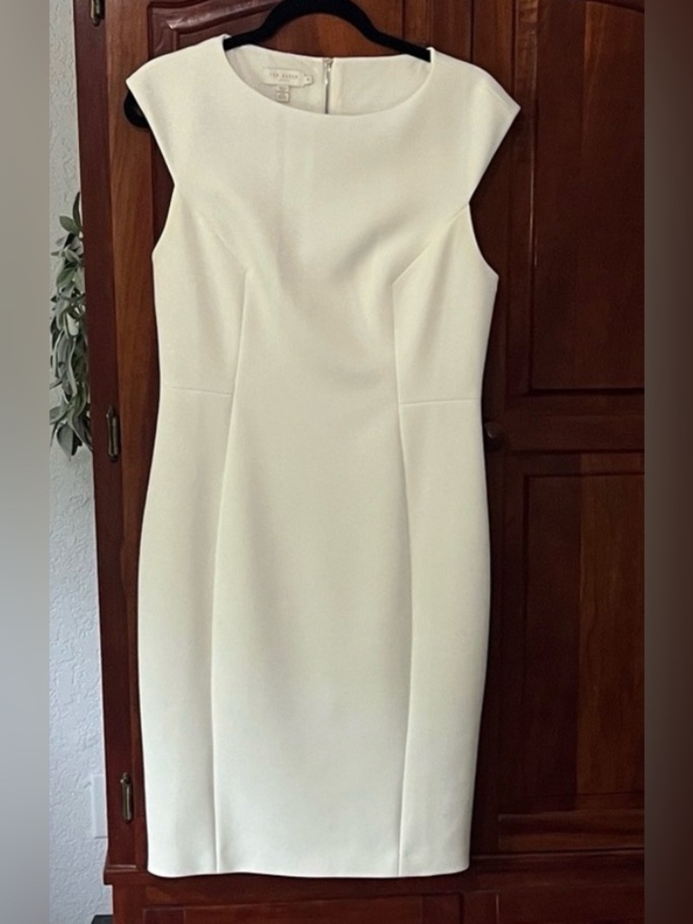 Ted Baker Pelagai Boatneck Sheath Midi Cap-Sleeved Dress in Ivory Worn Once